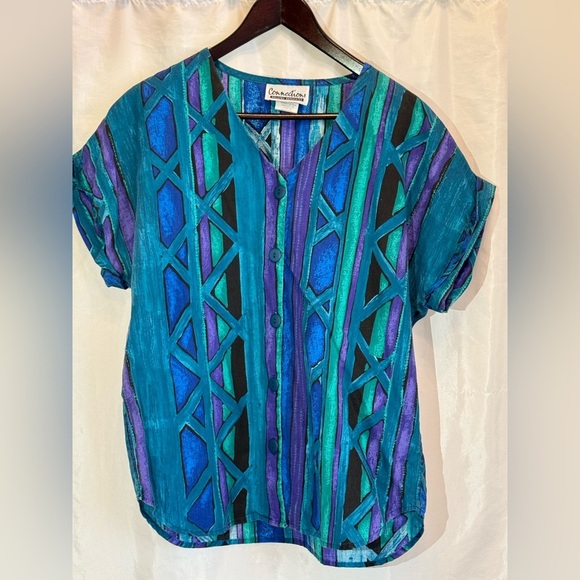 Connections Tops - Vintage Connections Related Separates Abstract Geometric Button Down Shirt - Med